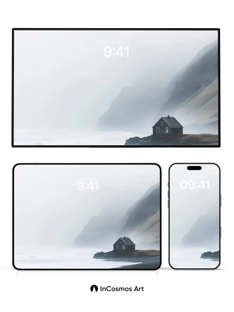 Fogbound Cabin Wallpaper with Mountain Whispers