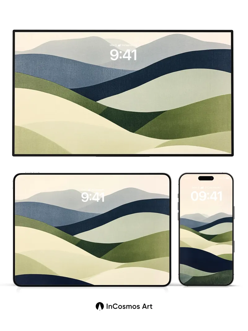 Serenity Wave Wallpaper with Textured Hills