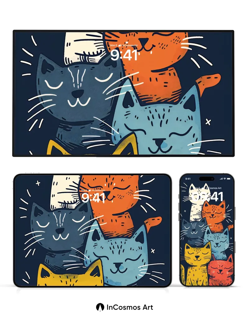 Serene Stack Wallpaper with Whiskered Harmony