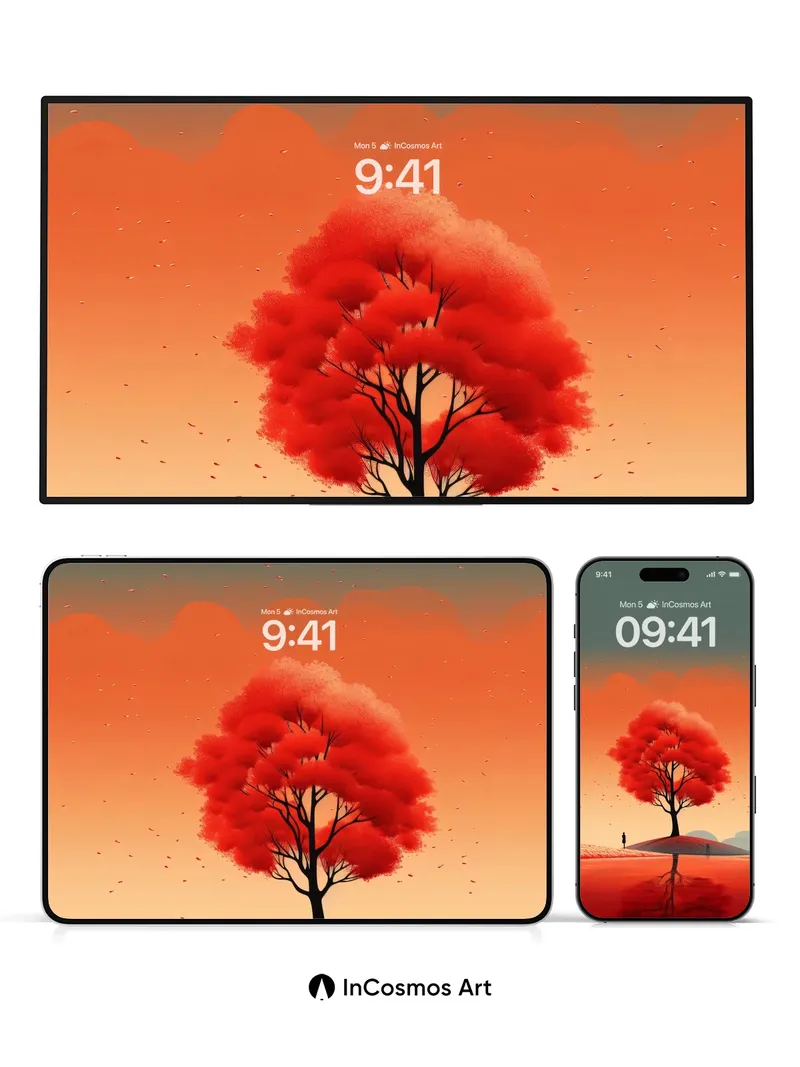 Serenity in Crimson Wallpaper with Reflective Stillness