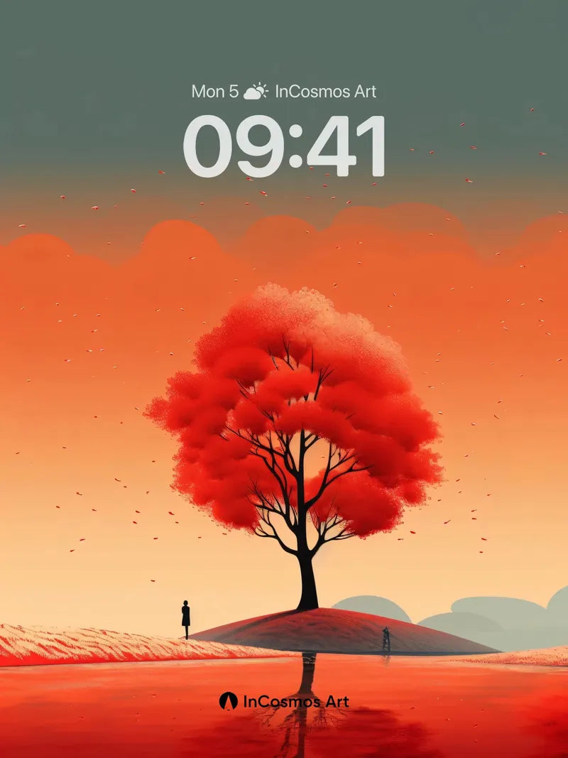 Serenity in Crimson Wallpaper with Reflective Stillness