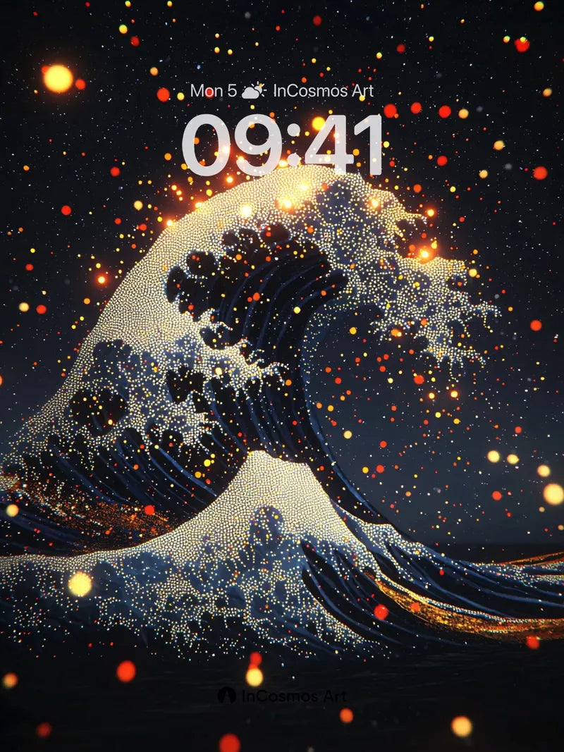 Cosmic Wave Wallpaper with Sparkling Particles