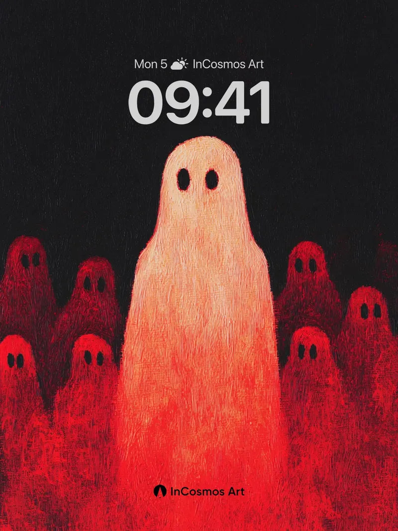 Crimson Hush Ghost Wallpaper with Glowing Eyes