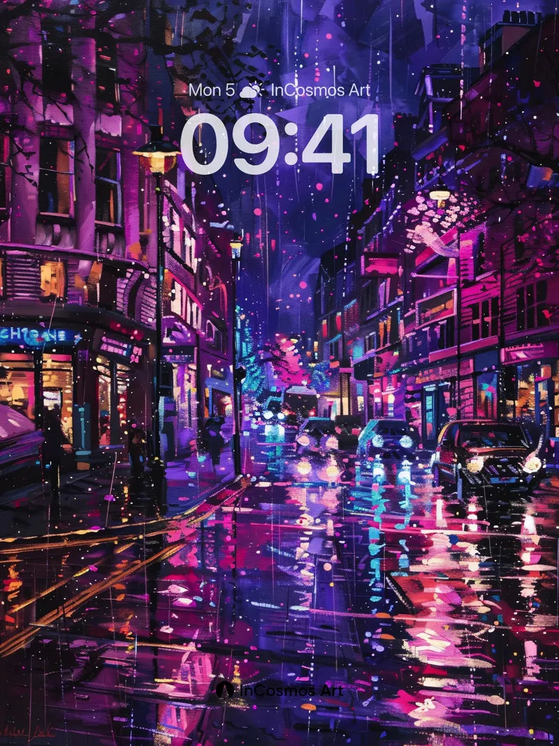 Neon Reverie Wallpaper with Rain-Soaked Reflections