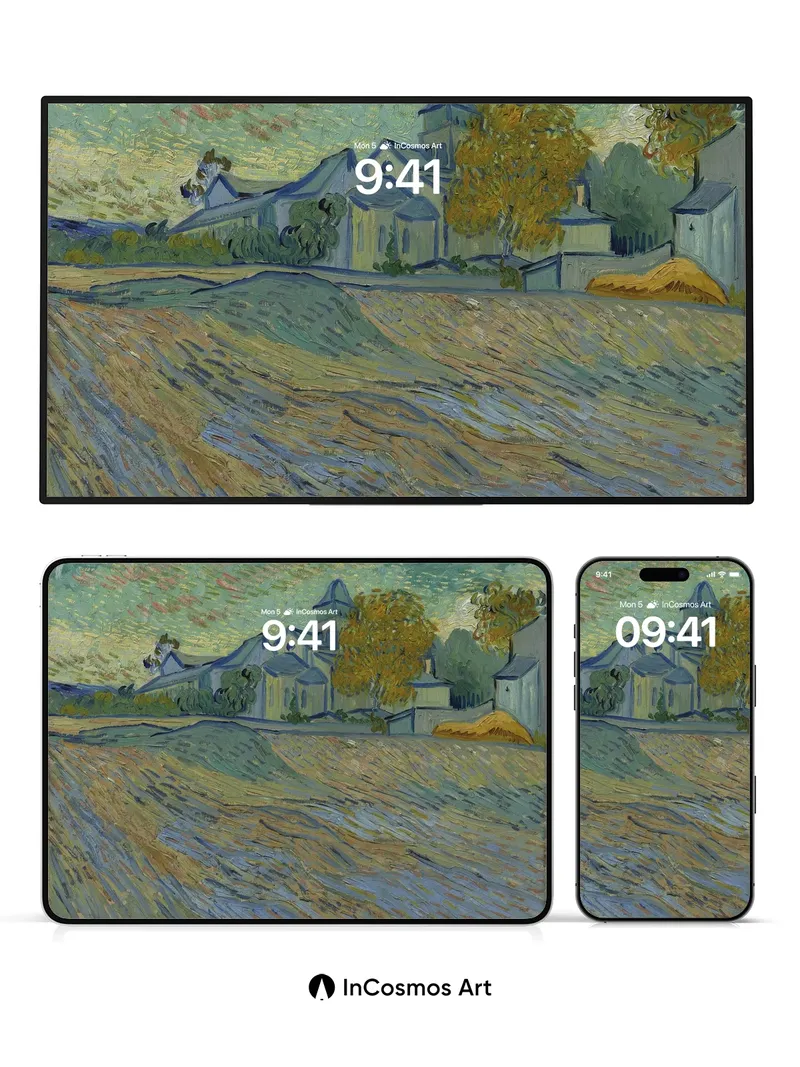 Whirling Fields Wallpaper with Church Silhouette