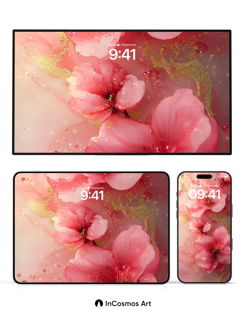 Luminous Petal Wallpaper with Golden Veins