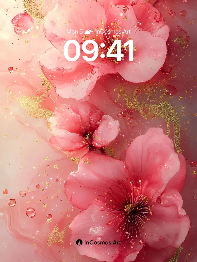 Luminous Petal Wallpaper with Golden Veins