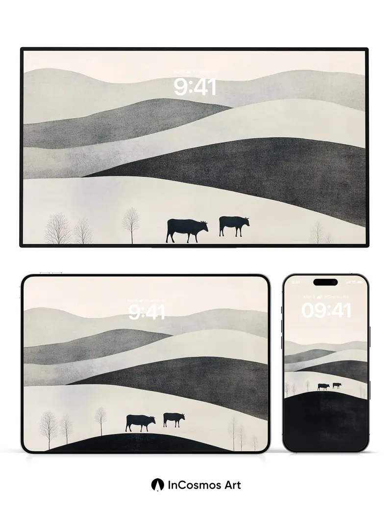 Silent Slope Wallpaper with Midnight Cows