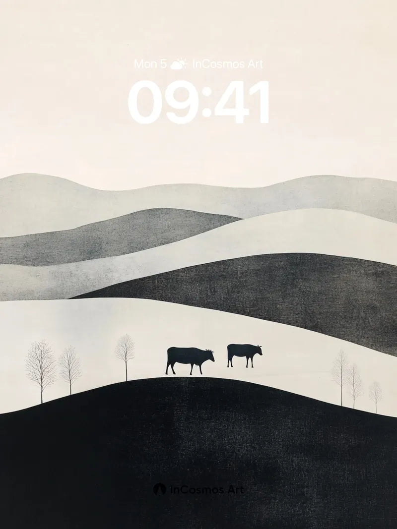Silent Slope Wallpaper with Midnight Cows