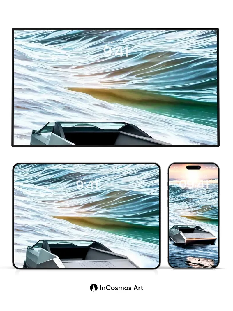 Futurist Horizon Wallpaper with Floating Vessel