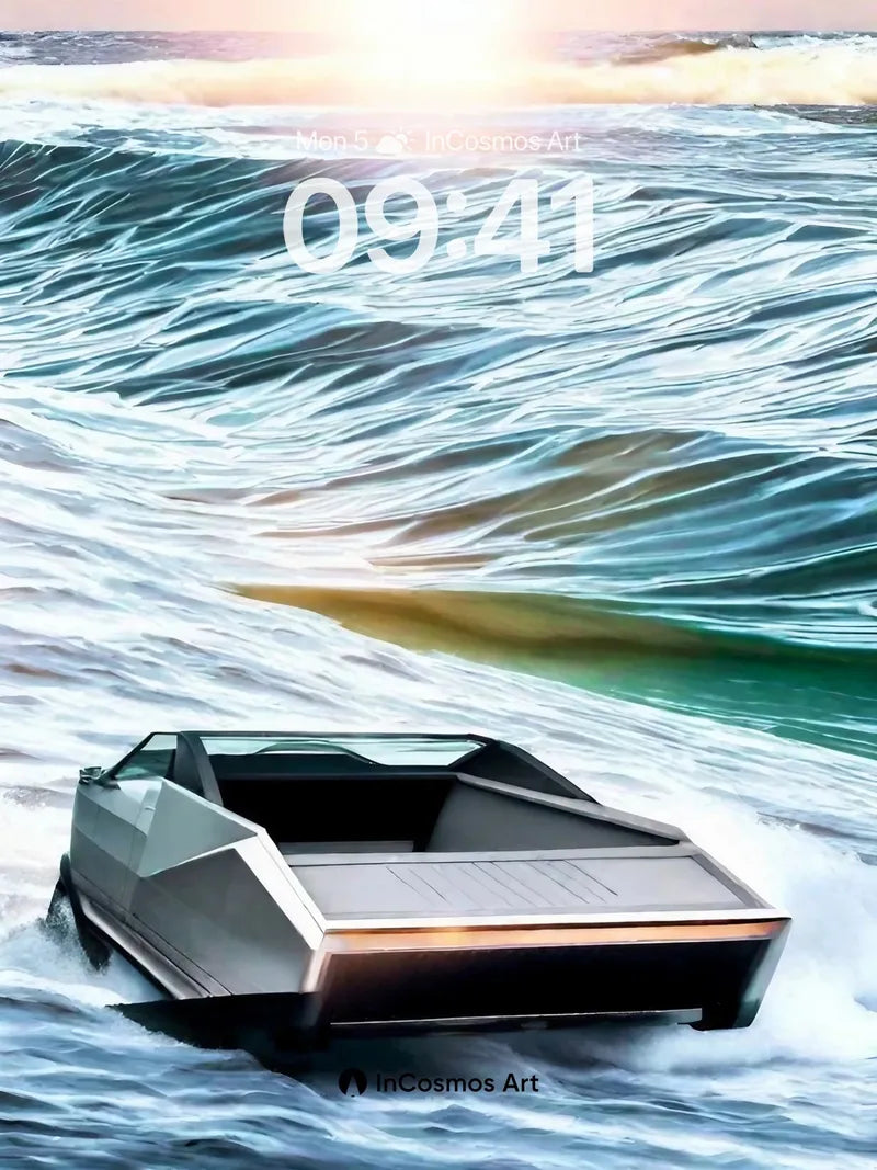 Futurist Horizon Wallpaper with Floating Vessel