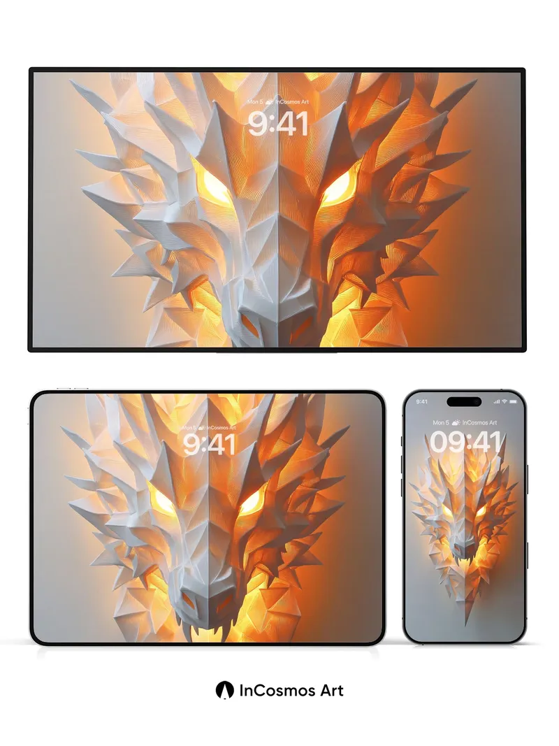 Luminous Dragon Head Wallpaper with Fiery Geometry