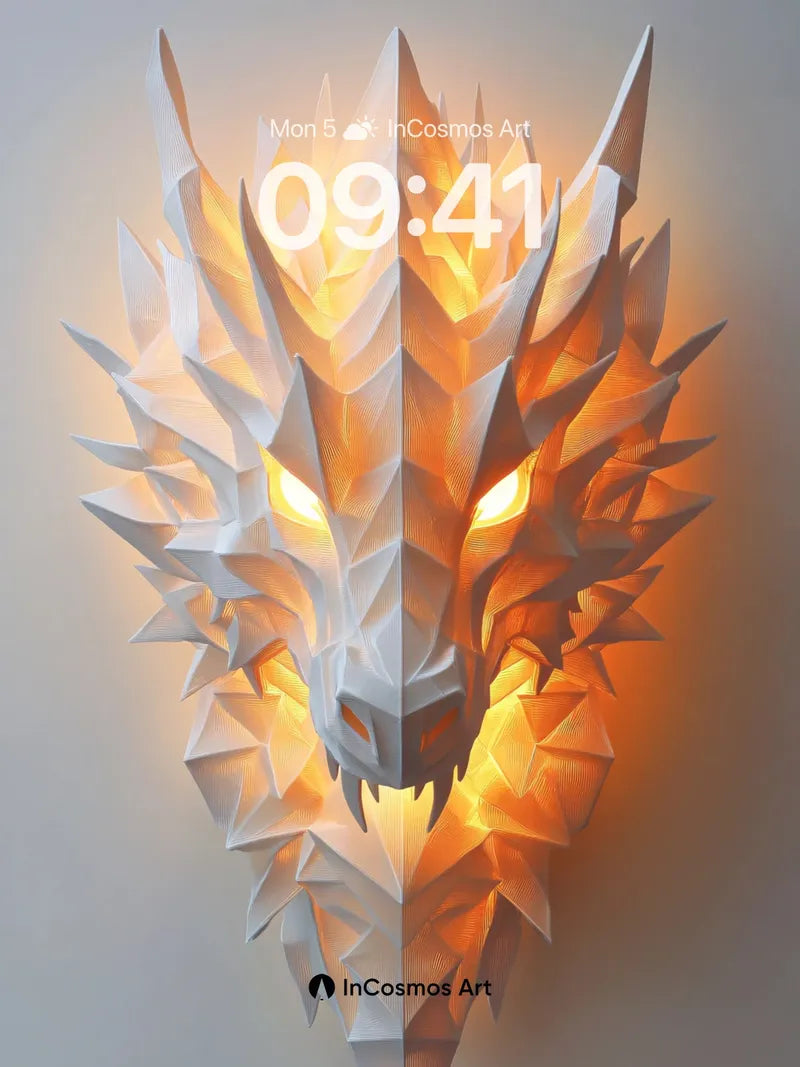 Luminous Dragon Head Wallpaper with Fiery Geometry