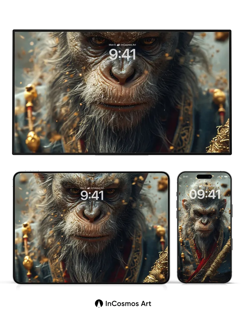 Elder Ape Warrior Wallpaper with Golden Dust