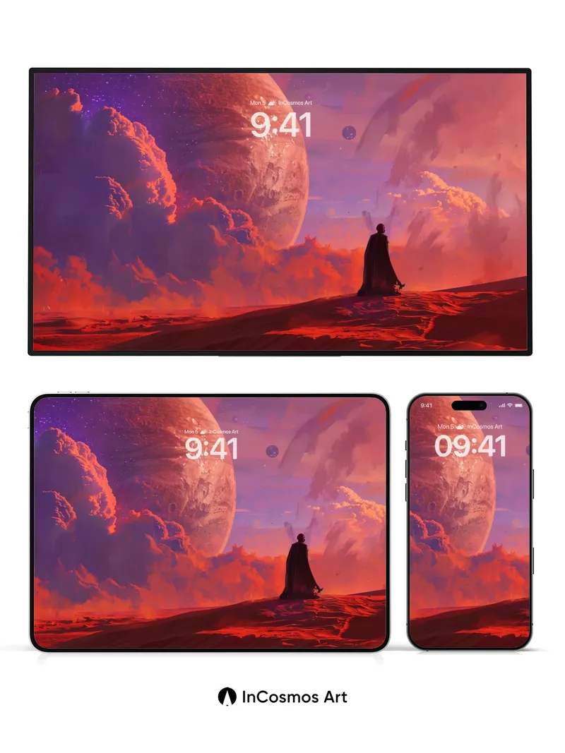 Crimson Horizon Wallpaper with Celestial Silhouette