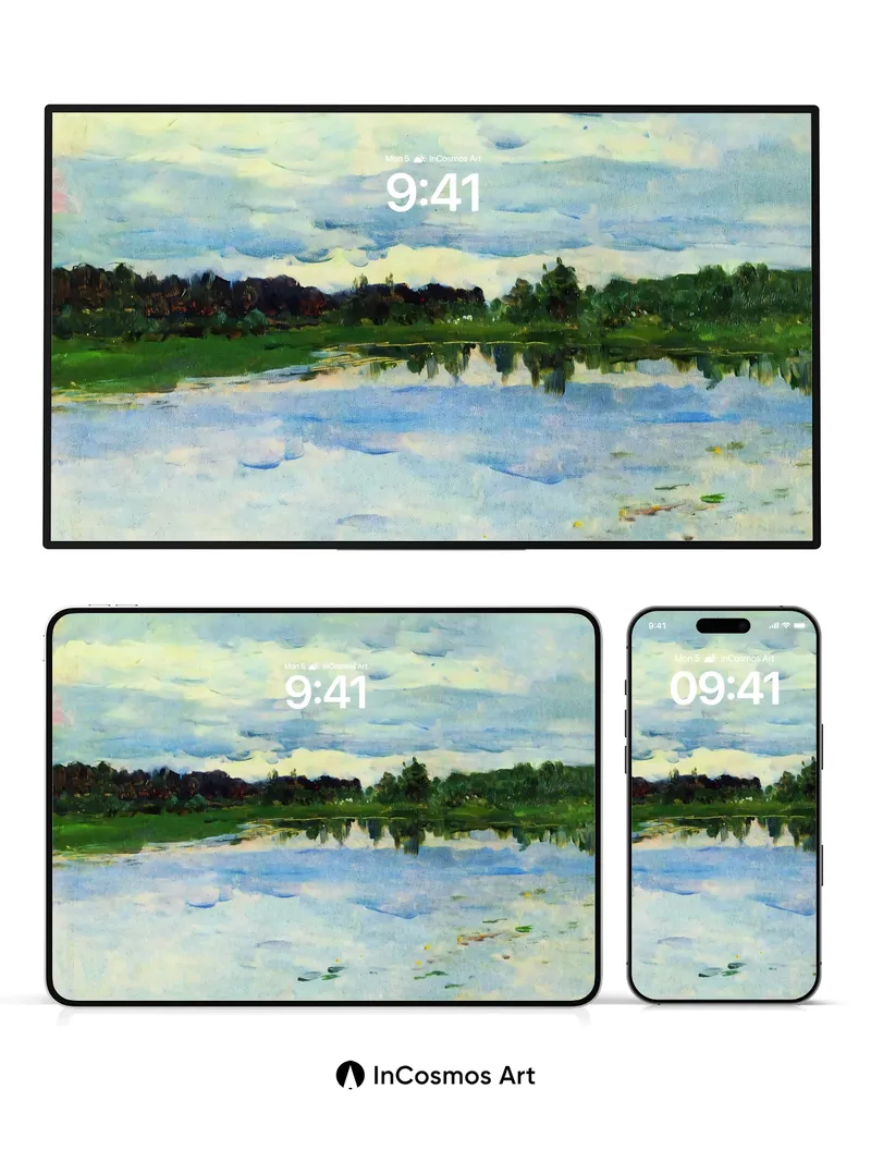 Serene Watercolor Wallpaper with Floating Light