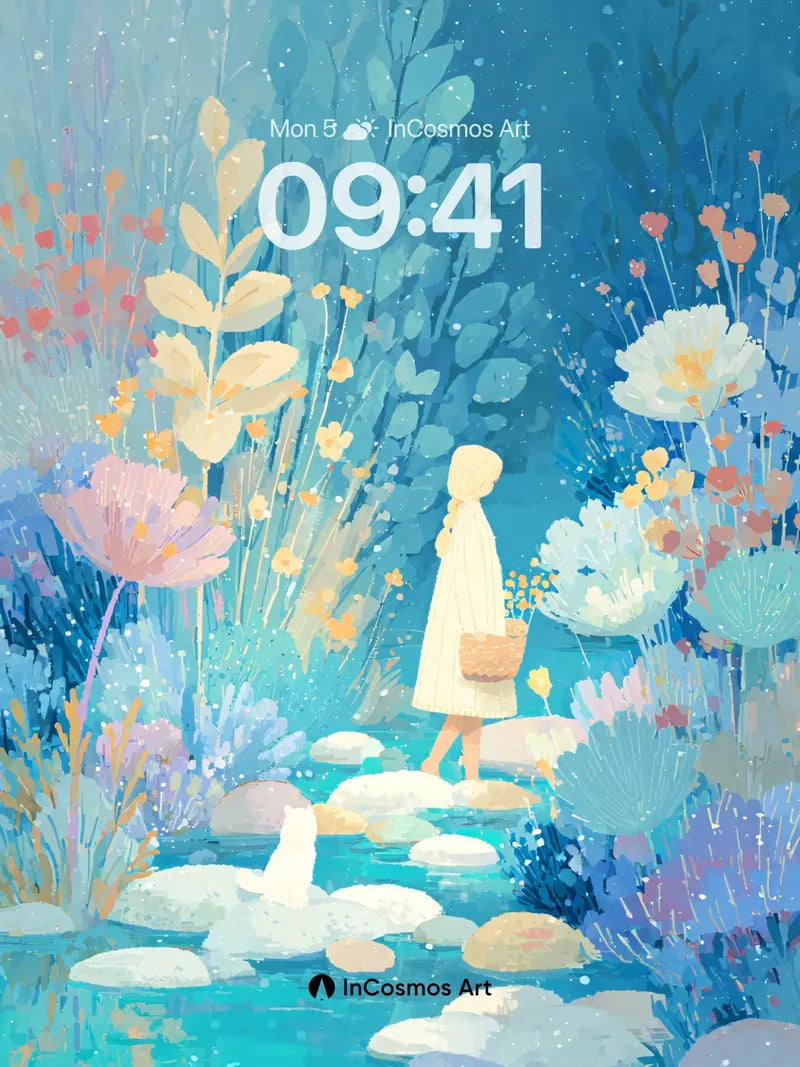 Luminous Garden Wallpaper with Floating Stones wallpaper for iPhone, iPad & Mac