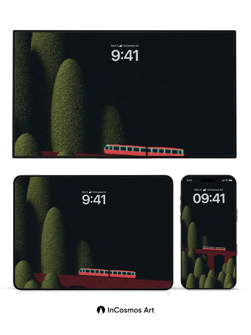 Midnight Forest Wallpaper with Floating Train