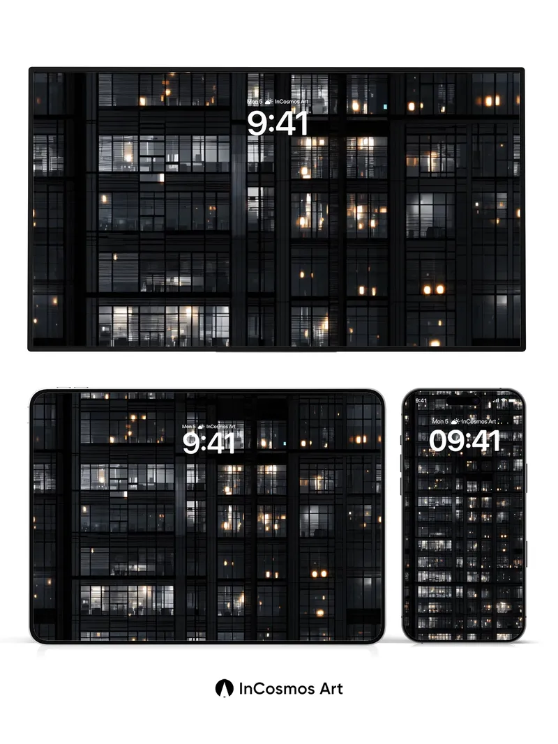 Nocturnal Grid Wallpaper with Flickering Lights