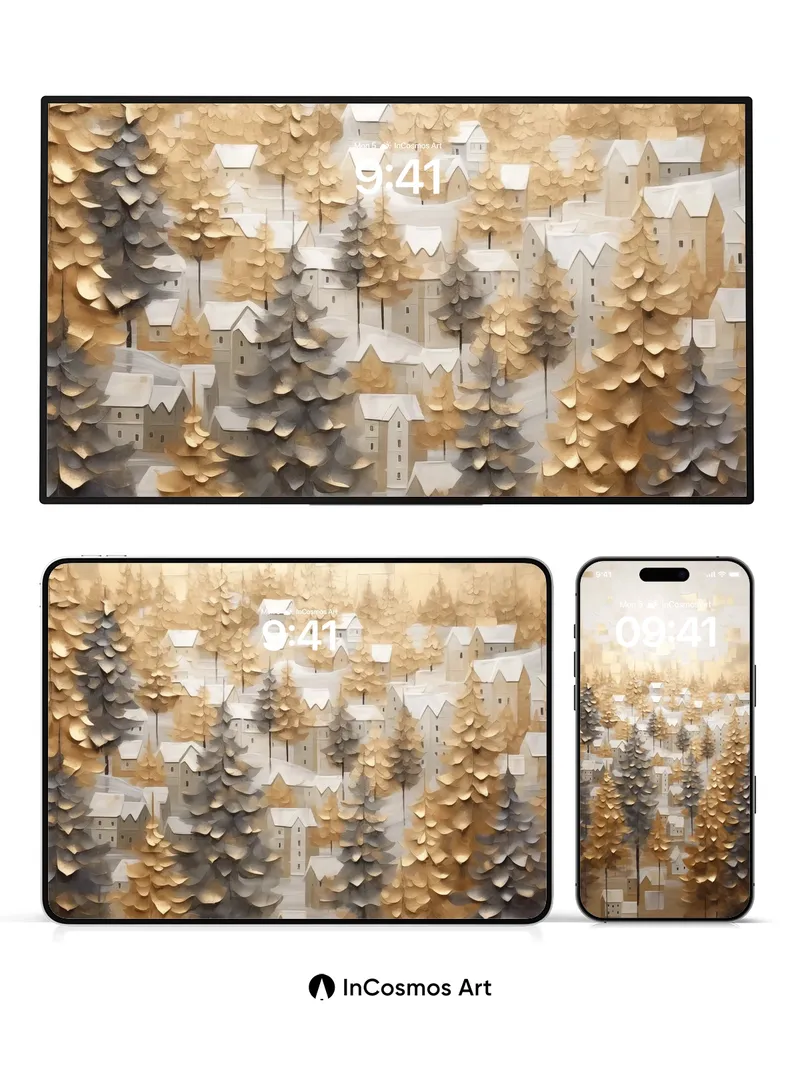 Golden Hush Wallpaper with Paper Forest