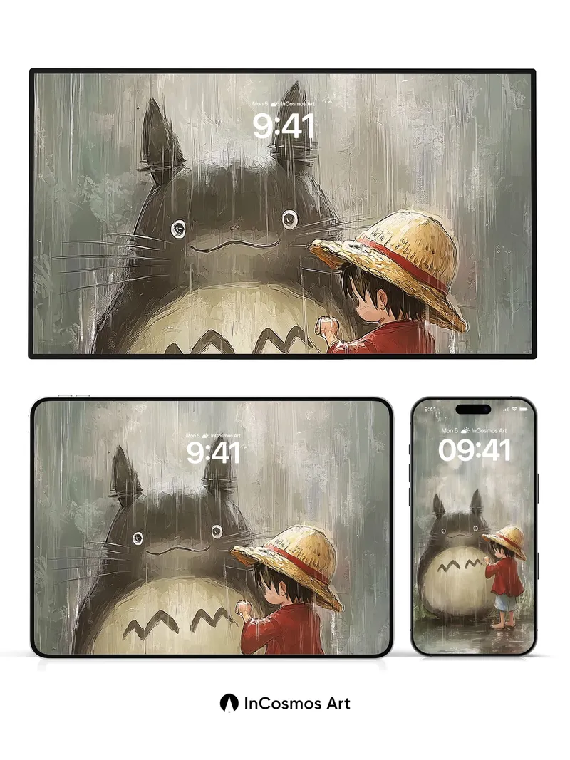 Whispering Rain Wallpaper with Totoro's Gentle Gaze