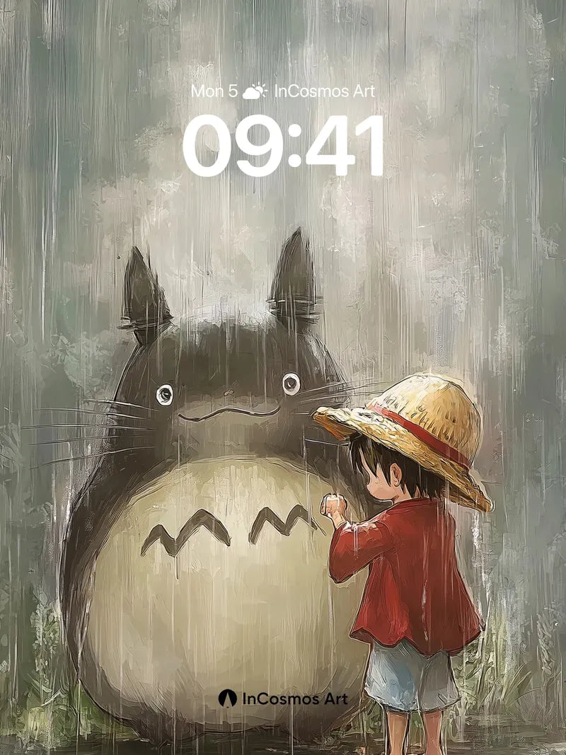 Whispering Rain Wallpaper with Totoro's Gentle Gaze