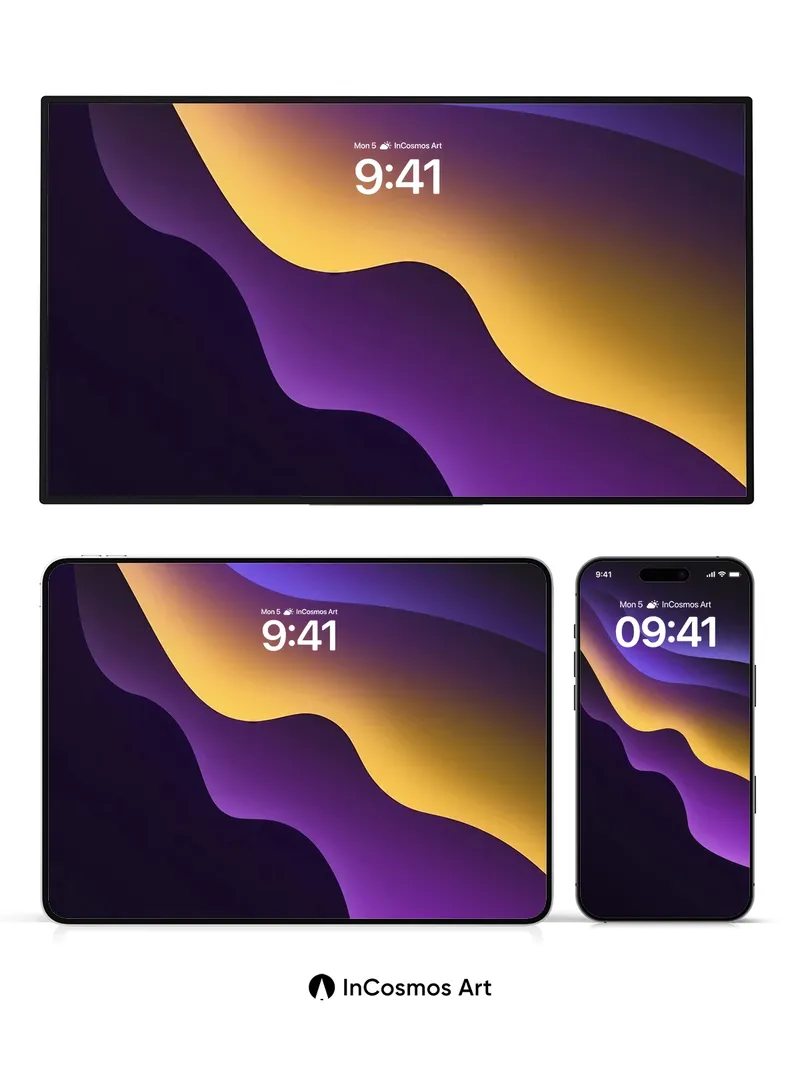 Luminous Wave Wallpaper with Amber Pulse