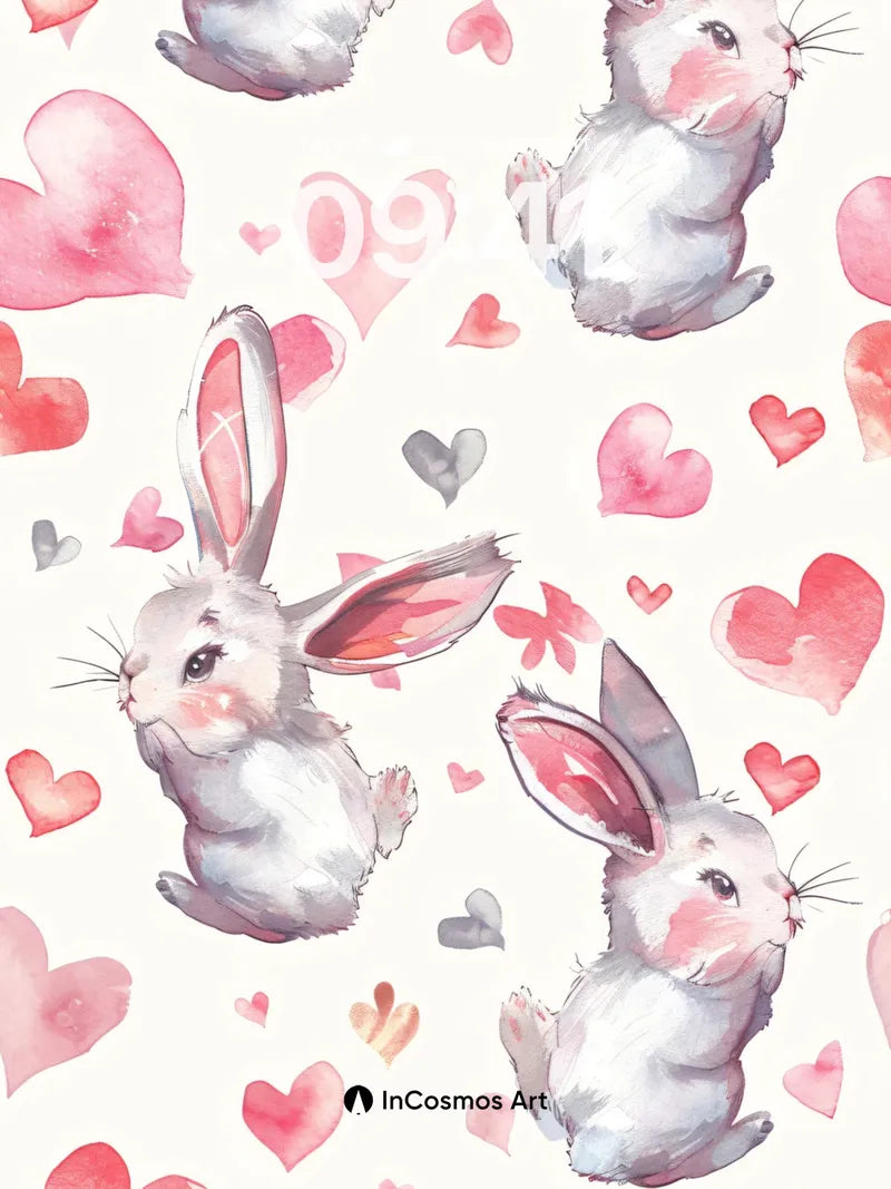 Whimsical Hare Wallpaper with Watercolor Hearts wallpaper for iPhone, iPad & Mac