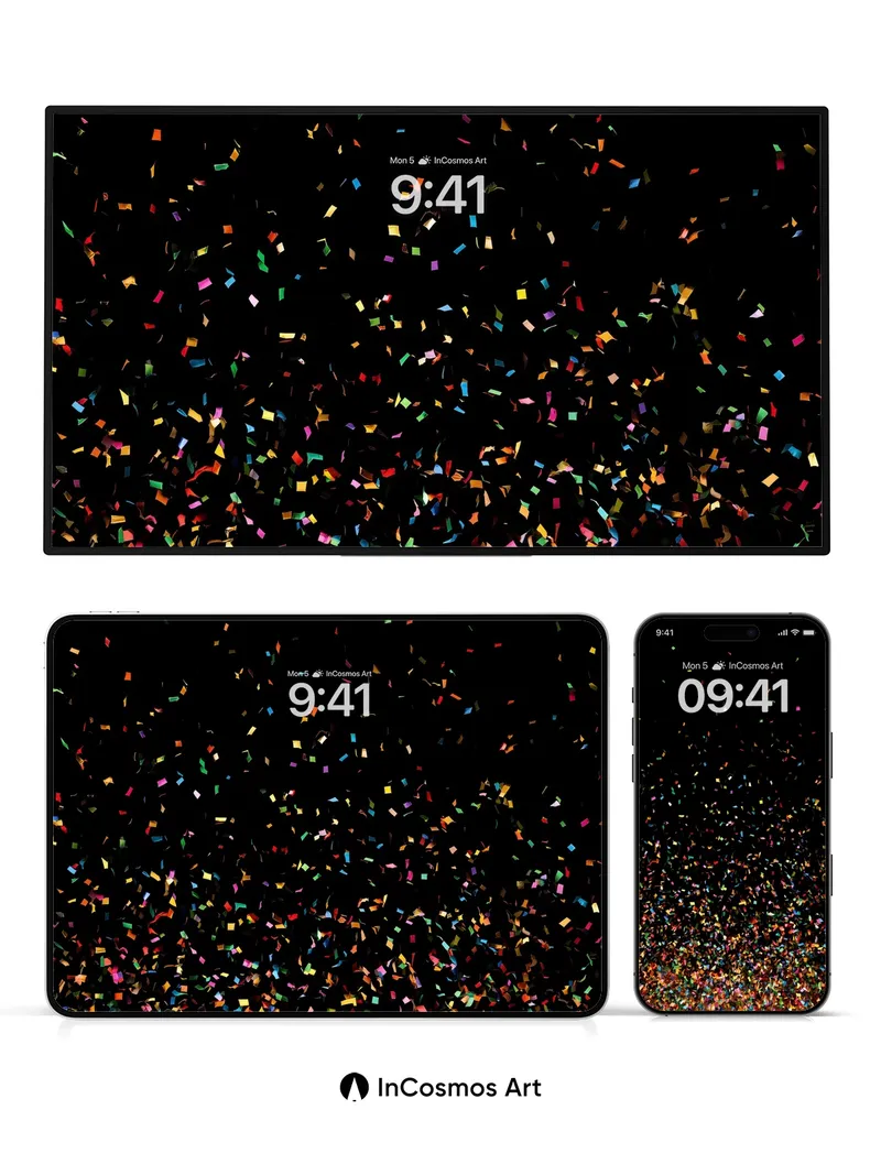 Chaos Bloom Wallpaper with Falling Rainbow Fragments