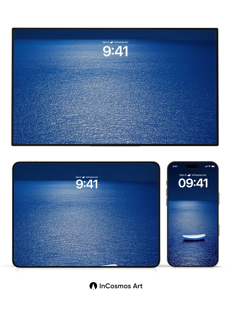 Serenity Blue Wallpaper with Lone Boat