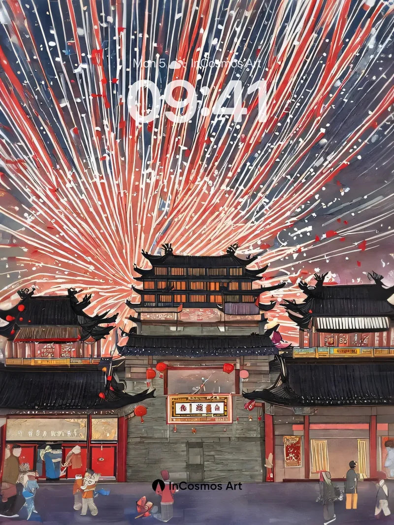 Firework Reverie Wallpaper with Ancient Gate