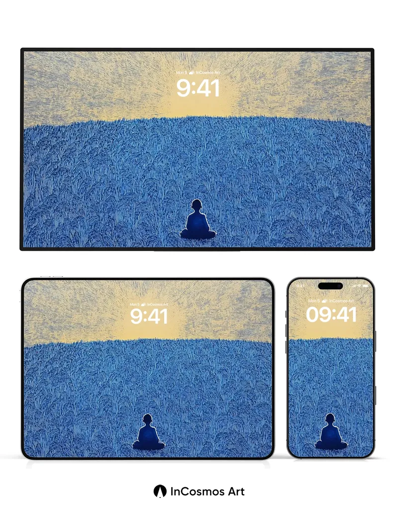 Serenity Field Wallpaper with Midnight Contemplation