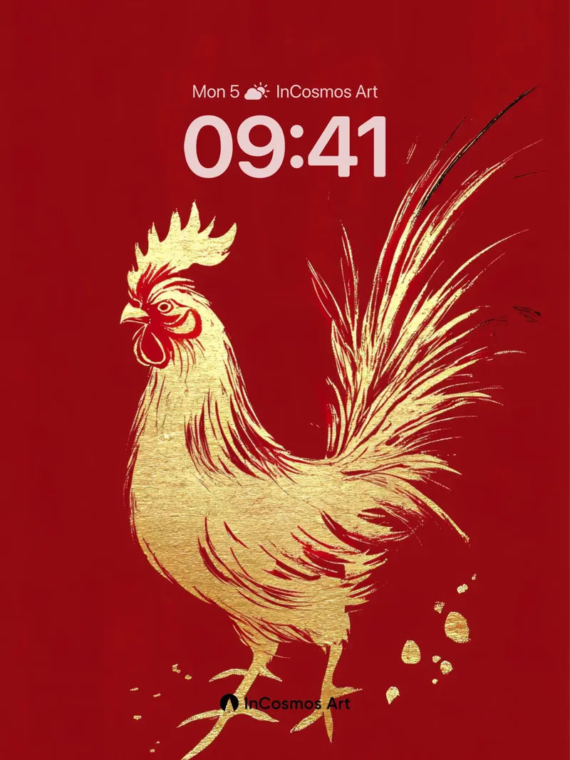 Golden Rooster Wallpaper with Crimson Depth wallpaper for iPhone, iPad & Mac