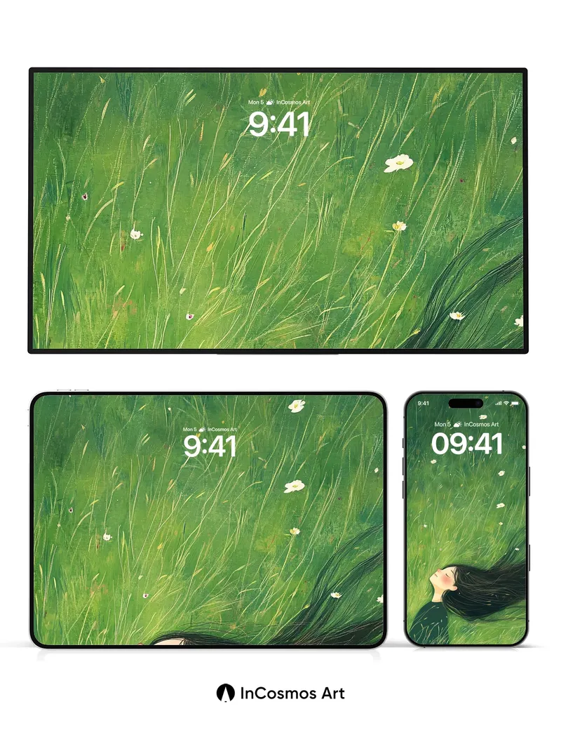 Serenity in Grass Wallpaper with Floating Hair