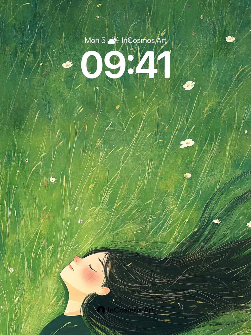 Serenity in Grass Wallpaper with Floating Hair