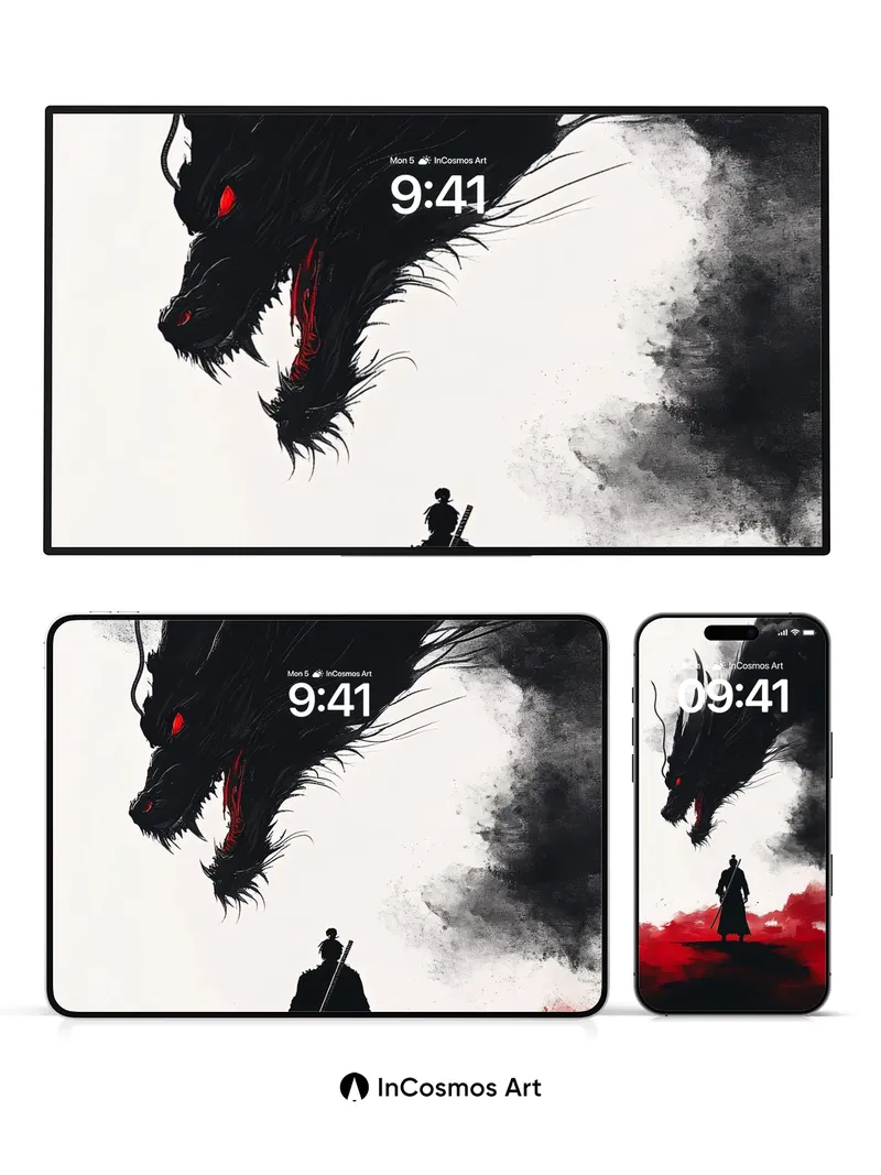 Silhouette Dragon Battle Wallpaper with Ink Storm