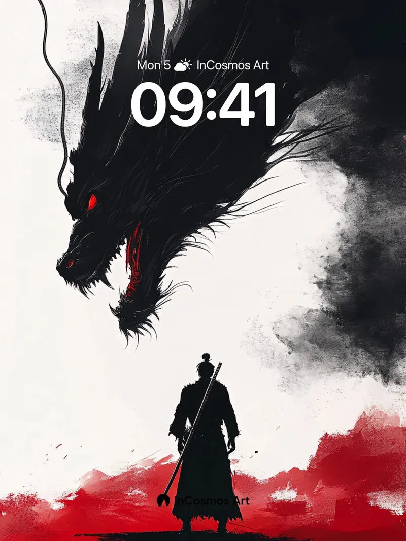 Silhouette Dragon Battle Wallpaper with Ink Storm