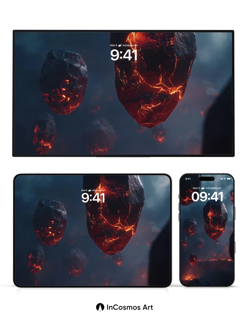 Lava-veined Meteor Wallpaper with Floating Crust