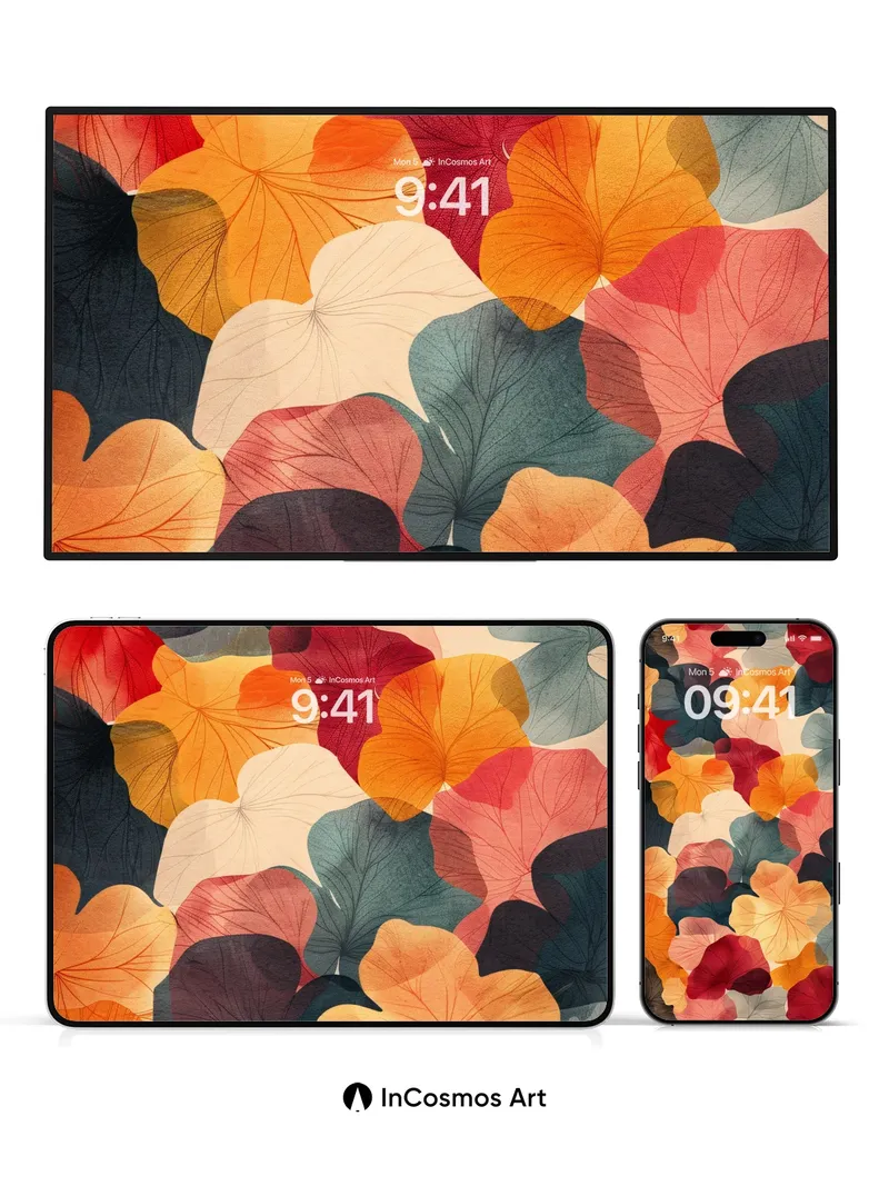 Autumn Hush Wallpaper with Veined Leaves