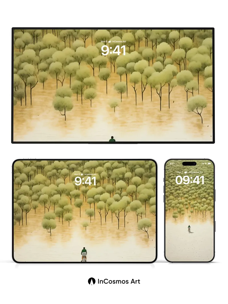 Serenity Forest Wallpaper with Solitary Rider