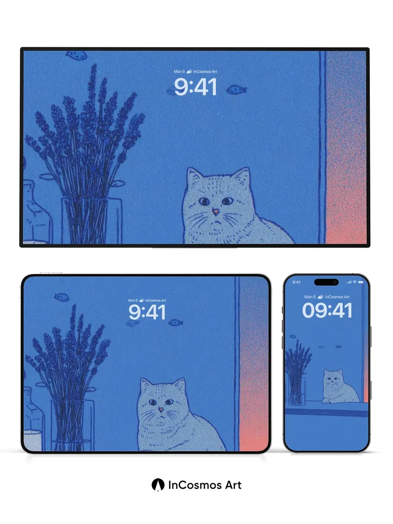 Serene Blue Hush Wallpaper with Floating Fish