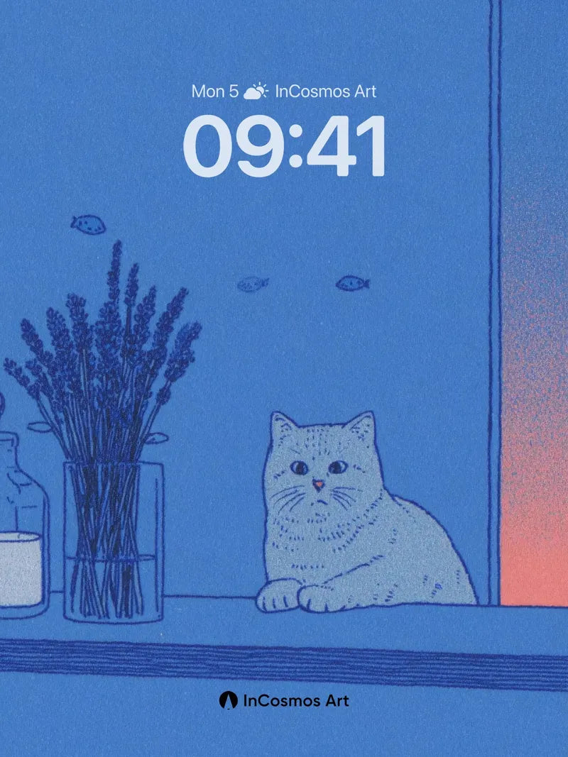 Serene Blue Hush Wallpaper with Floating Fish