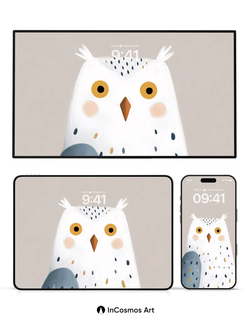 Serene Snow Owl Wallpaper with Speckled Charm