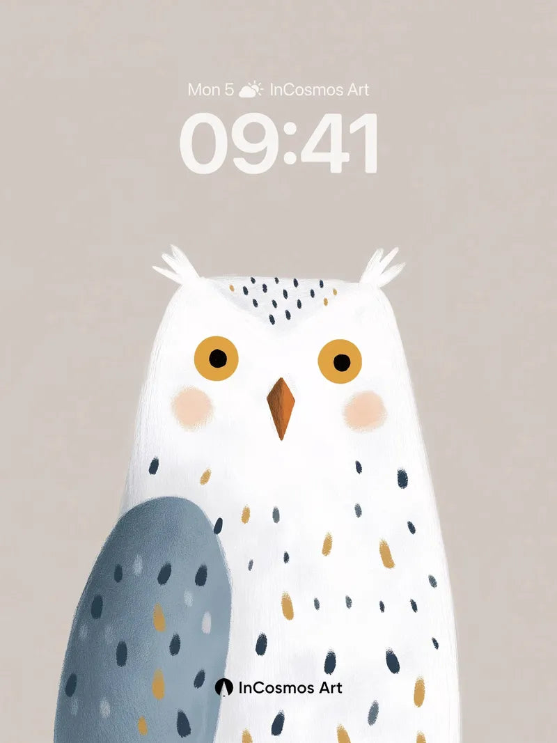 Serene Snow Owl Wallpaper with Speckled Charm wallpaper for iPhone, iPad & Mac