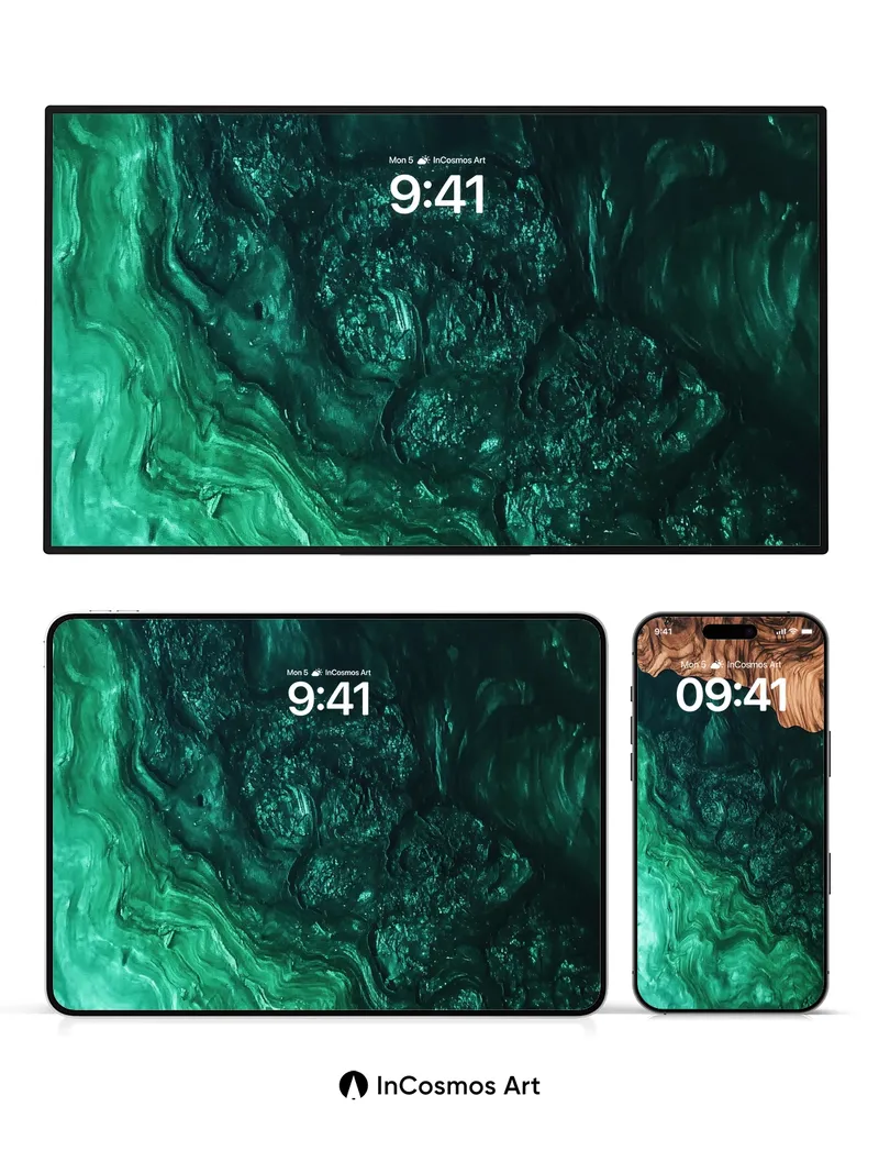 Emerald Abyss Wallpaper with Driftwood Edge