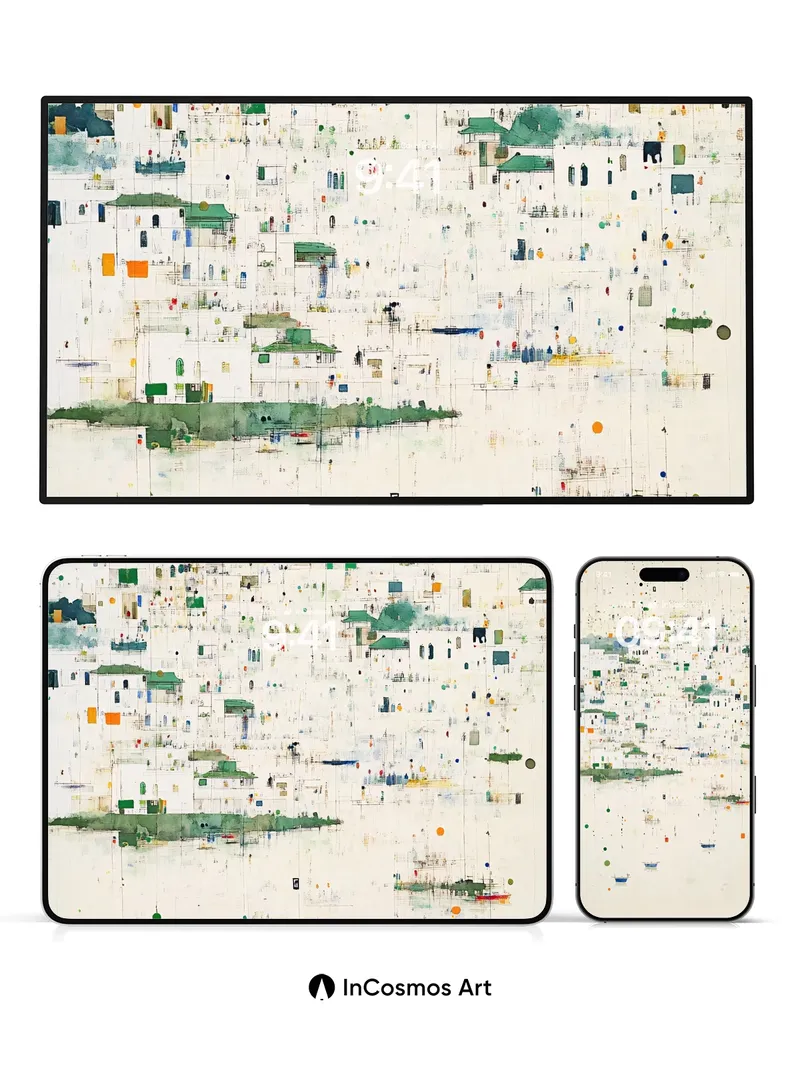 Whispering Village Wallpaper with Floating Dots