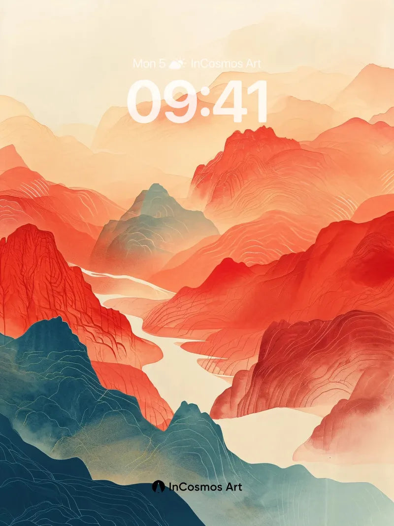 Crimson Valley Wallpaper with Misty Peaks