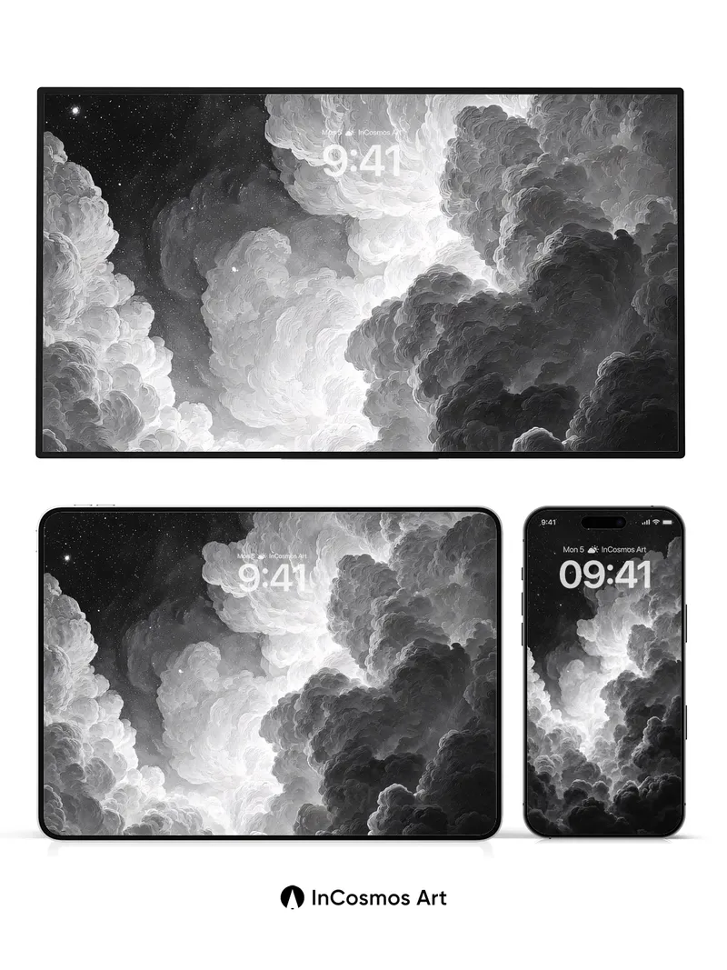 Monochrome Nebula Wallpaper with Starlit Haze