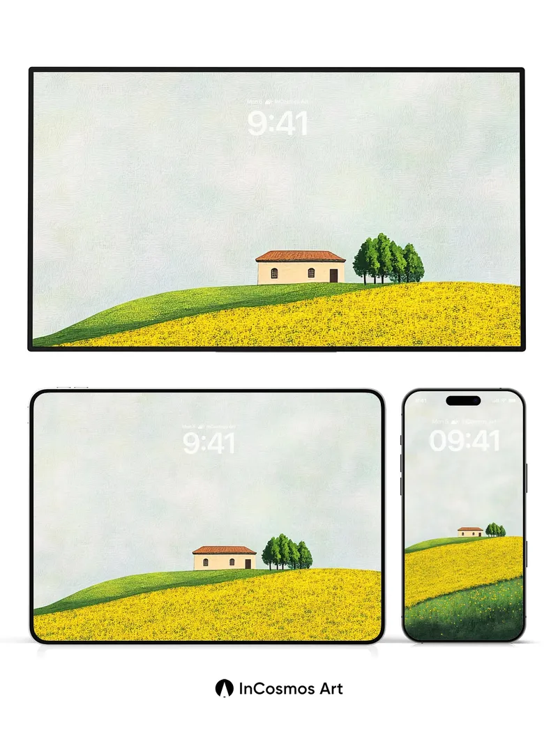 Serenity Field Wallpaper with Hidden House