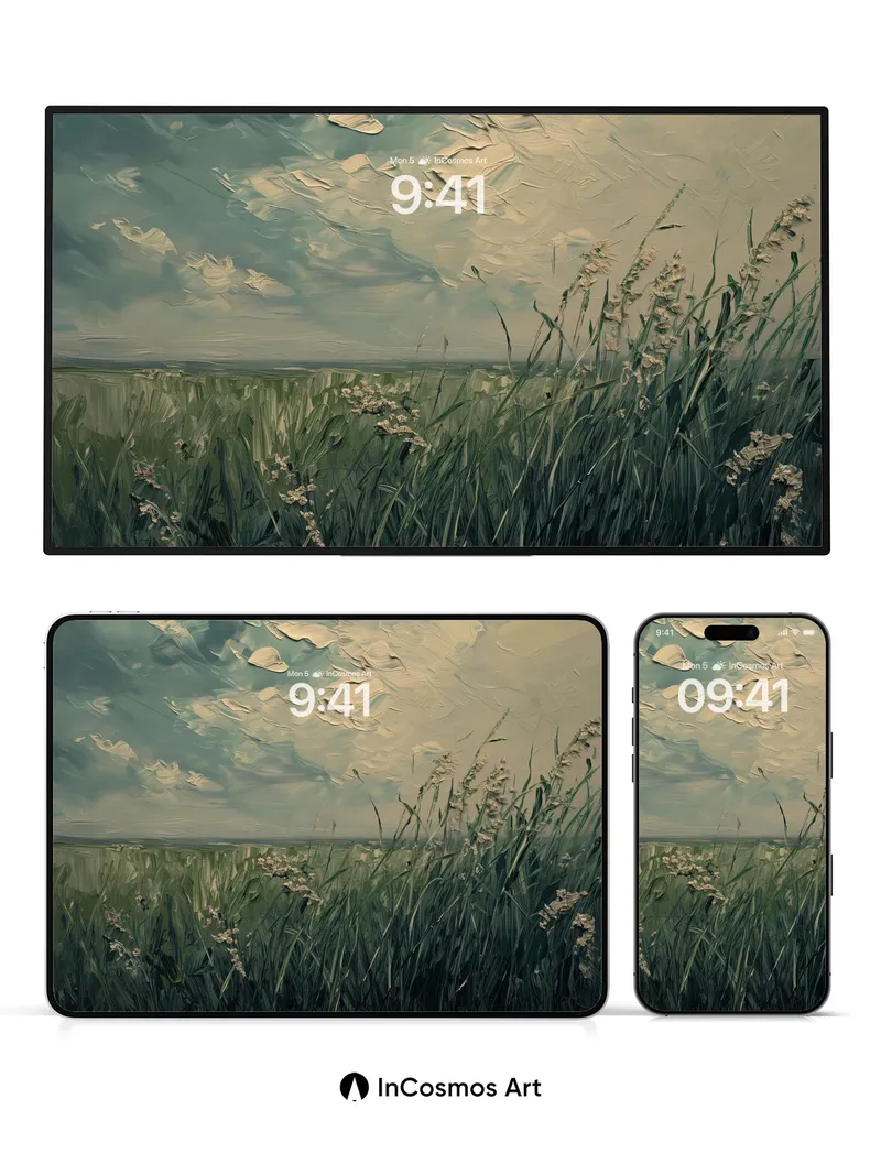 Whispering Meadow Wallpaper with Cloud-Brushed Sky